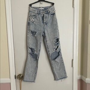 PacSun Light Blue Distressed Straight Leg Jeans
